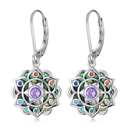 Mountain Mustard Seed Earrings for Women 925 Sterling Silver Lotus/Cross Dangle Drop Earring Christian Jewelry Outdoor Birthday Graduation Gifts - style: Chakra Lotus