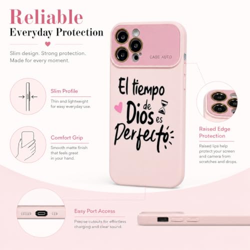 for iPhone 17 Pro Max Case God's Timing is Perfect Spanish Bible Verse Phone Case, Full Camera Lens Protection, Shockproof Drop Resistant Durable Cover (Pink, iPhone 12 Pro) - color: pink, size: iPhone 12 Pro