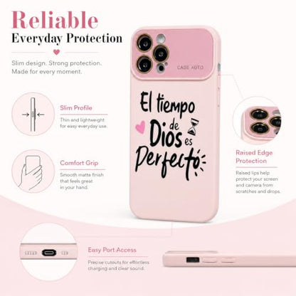 for iPhone 17 Pro Max Case God's Timing is Perfect Spanish Bible Verse Phone Case, Full Camera Lens Protection, Shockproof Drop Resistant Durable Cover (Pink, iPhone 12 Pro) - color: pink, size: iPhone 12 Pro