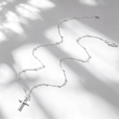 S925 Sterling Silver Over Cross Necklace for Women 1.5mm Bead Chain