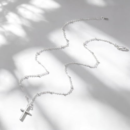 S925 Sterling Silver Over Cross Necklace for Women 1.5mm Bead Chain