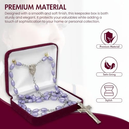 Novel Box Burgundy Communion Keepsake Rosary Box 3.25x2.5x1 Inches - color: Burgundy