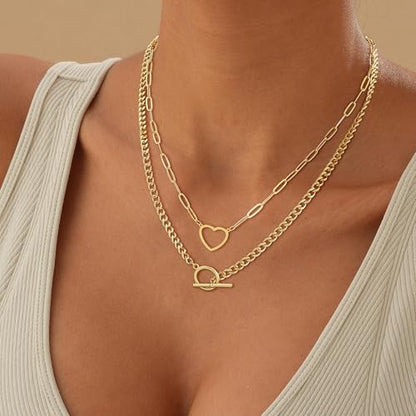 CHESKY Cross Necklace for Women Trendy, Dainty 14K Gold Plated Paperclip Charm Necklace for Womens Chunky Cross Pendant Necklace Gold Jewelry Religious Christian Gifts for Christians - color: LOVE-GD