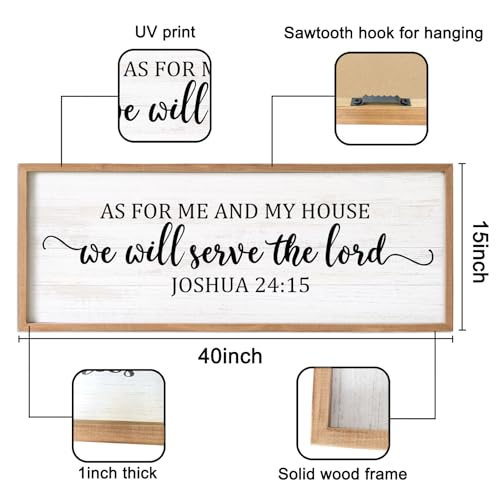 As For Me And My House We Will Serve The Lord Framed Wall Art, 40''×15'' Horizontal Positive Religious Rustic Bible Verse for Christian God Jesus Christ Prayer, Vintage Holy Catholic Scripture Decor - color: Natural Frame, style: As For Me And My House We