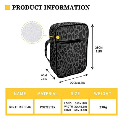 Suobstales Black Dark Green Leopard Print Bible Cover Carrying Book Case Church Bag Bible Protective with Handle, Portable Bible Bags Bible Protective Holder for Women Men - color: Black Leopard Print