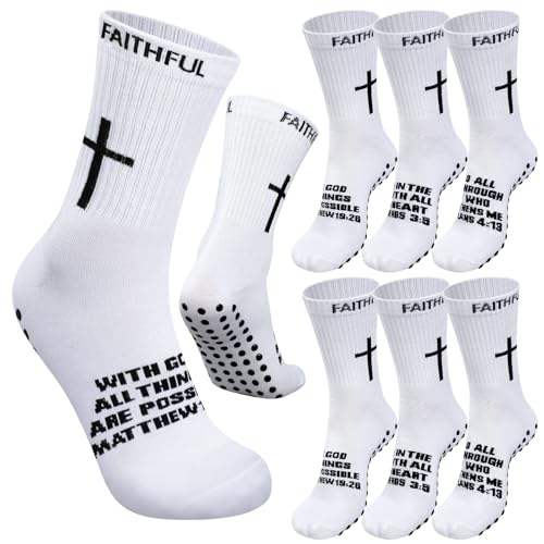 Glitopper 6 Pairs Cross Grip Soccer Socks US 6-13 christian - color: White, style: Faithful