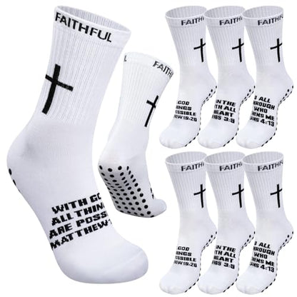 Glitopper 6 Pairs Cross Grip Soccer Socks US 6-13 christian - color: White, style: Faithful