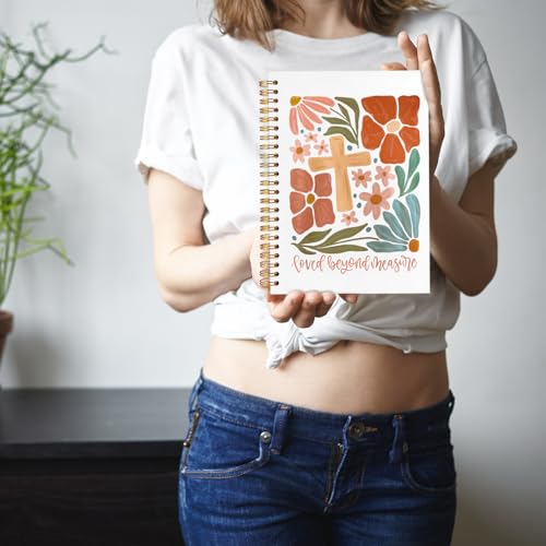 Christian Spiral Notebook Journal 5.5x8.3 Inch, Loved Beyond Measure Bible Verse Notebooks for Note Taking, Prayer Scripture Journal for Woman, Flower Bible Hardcover Notebook - color: Christian cross