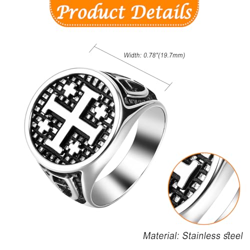 Vintage Crusader Jerusalem Cross Ring: Mens Stainless Steel Christians Statement Jewelry Gifts for Easter Christmas Birthday
