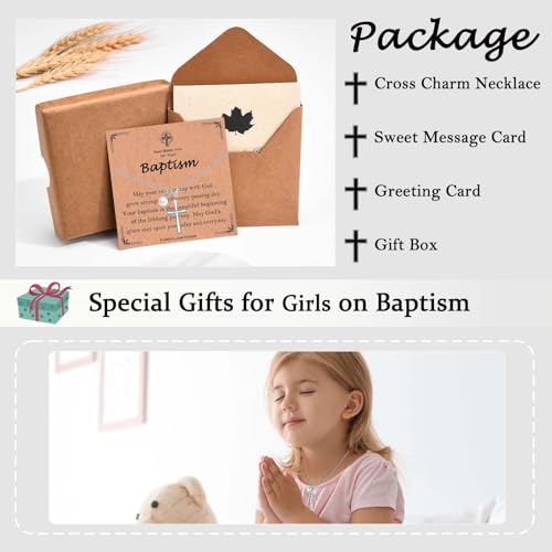 Cross Necklace for Girls Kids Christian Catholic Religious Gifts - color: Baptism -Girls