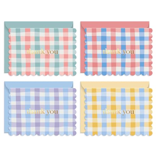 S&O Gingham Thank You Cards with Envelopes - Blank Greeting Card for Handwritten Messages - 3.5x5" Thank You Notes Set of 36 - Assorted Thank You Cards with Color Envelopes to Mix & Match - size: 3.5x5 inches