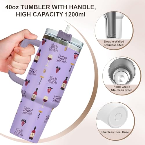 Funny Wine Tumbler 40oz Insulated Stainless Steel with Handle - color: Purple 01
