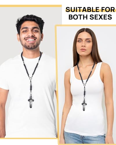 Wooden Rosary Beads, Rosarios Catolicos with Metal Cross for Men & Women - color: Pine Black