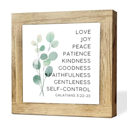 Home Wooden Sign, Fruit Of The Spirit Galatians 5:22-23, Christian Tabletop Decor, Living Room Shelf Accent, Housewarming Gift, Holiday Gift, 5.9 x 5.9 in - color: Religion Sign 03