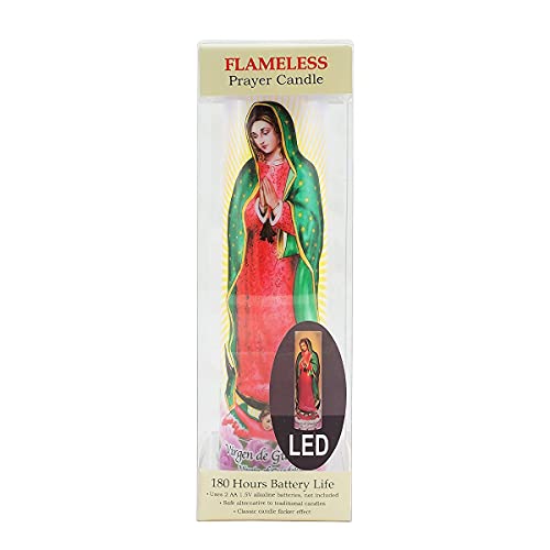 Virgin of Guadalupe Flameless LED Prayer Candle, Unique Religious Decoration, Gift Idea for Mothers Day, Birthday, or Any Holiday 8.2 Inches - size: 1 Count, style: Virgin of Guadalupe