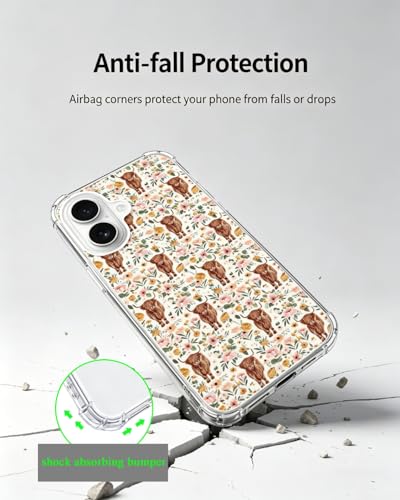 Highland Cow Floral Phone Case Compatible with iPhone 17, Cute Cattle Flowers Phone Cover for iPhone 17 - color: Cute Cow