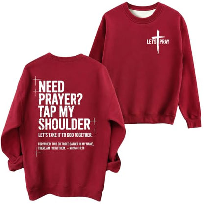 Christian Sweatshirts For Women Need Prayer Tap My Shoulder Hoodie Sweater - color: Claret, size: X-Large