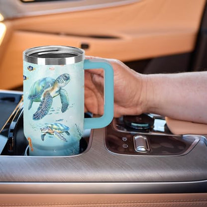 Christian Gifts for Women 40oz Tumbler - Insulated Travel Mug with Handle (Sea Turtle, 30 Ounces) - color: Sea Turtle