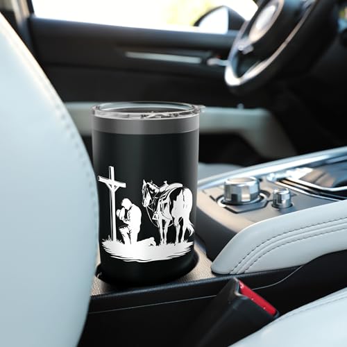 Praying Cowboy Kneeling Cross Western Bible Jesus Horse Stainless Steel Insulated Tumbler - color: Black