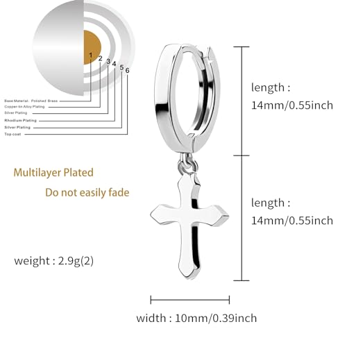 JINAO Cross Hoop Dangle Earrings for Men Women - color: Stainless Steel Silver