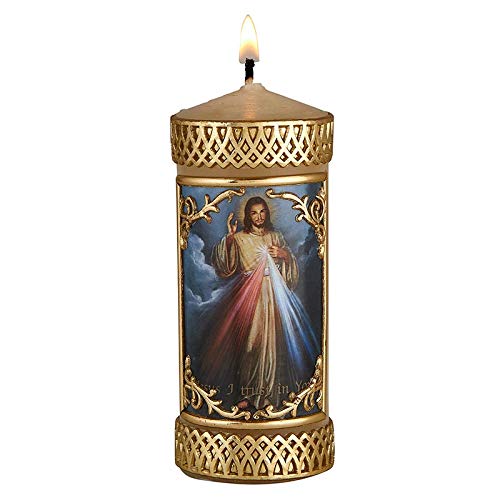 CB Church Supply Candle - Will and Baumer - Hand-Decorated Family Prayer Paraffin Devotional Candle with Decal, 4.75-Inch, The Divine Mercy
