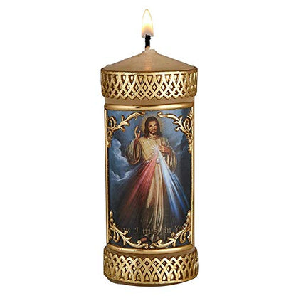 CB Church Supply Candle - Will and Baumer - Hand-Decorated Family Prayer Paraffin Devotional Candle with Decal, 4.75-Inch, The Divine Mercy