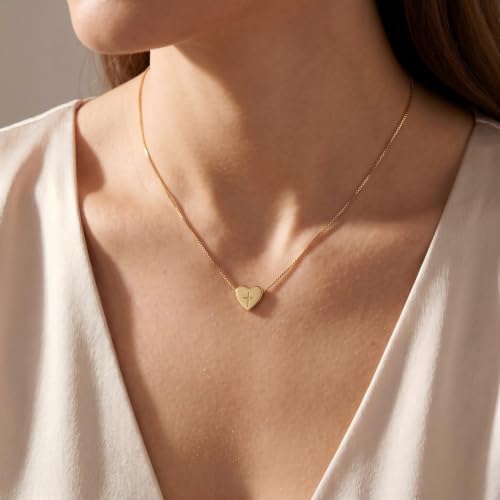 Sterling Silver Heart Cross Necklace for Women,Faith Jewelry Gifts - color: Gold