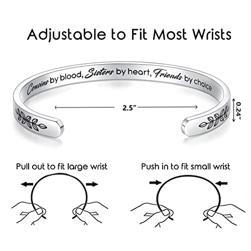 TONY & SANDY Cuff Bracelets for Women Teen Girls Best Friend Sister Mom Daughter Granddaughter Easter Birthday Mother's Day Christmas Stocking Stuffers for Teen Girls Women Jewelry - style: 1 - Cousin Gifts - Cousins by blood, sisters by heart, friends by