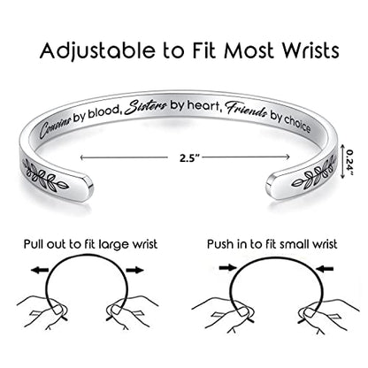 TONY & SANDY Cuff Bracelets for Women Teen Girls Best Friend Sister Mom Daughter Granddaughter Easter Birthday Mother's Day Christmas Stocking Stuffers for Teen Girls Women Jewelry - style: 1 - Cousin Gifts - Cousins by blood, sisters by heart, friends by