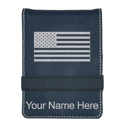 LaserGram Mini Padfolio with Notepad and Pen, Flag of the United States, Personalized Engraving Included (Black with Silver) - color: Black With Silver