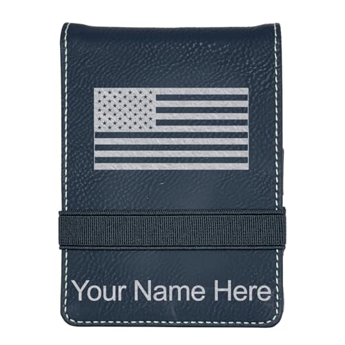 LaserGram Mini Padfolio with Notepad and Pen, Flag of the United States, Personalized Engraving Included (Black with Silver) - color: Black With Silver