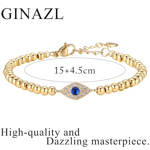 GINAZAL Gold Bead Bracelet for Women, Hypoallergenic Fade-Resistant | Brass | 14K Gold |Cubic Zirconia - color: Eye