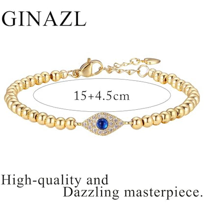 GINAZAL Gold Bead Bracelet for Women, Hypoallergenic Fade-Resistant | Brass | 14K Gold |Cubic Zirconia - color: Eye