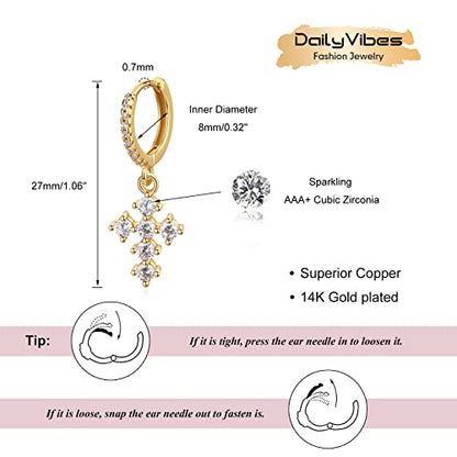 DAILY VIBES Cute Gold Mini Dangle Huggie Hoop Earrings for Women Trendy - color: Cross B CZ