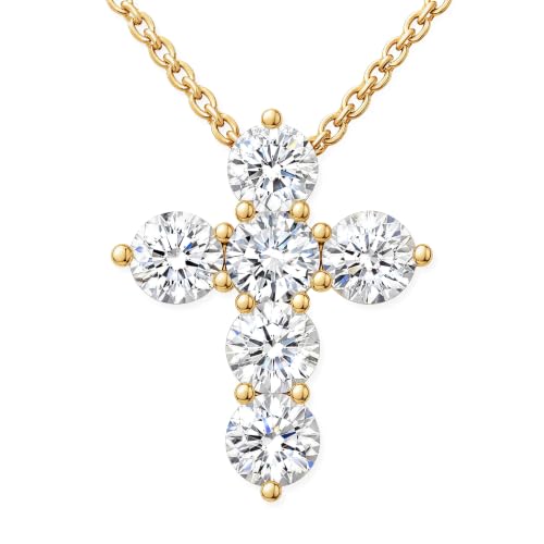 ASHINE Icy Brilliance Cross Pendant Necklace, 20" Adjustable Cable Chain - color: Yellow Gold