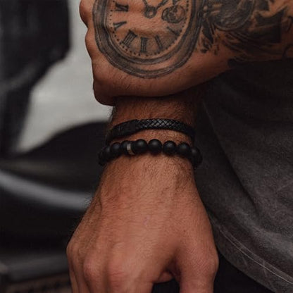Forge & Foundry Hanover Men's Genuine Interwoven Leather Braided Bracelet - color: Black Etched, size: Small