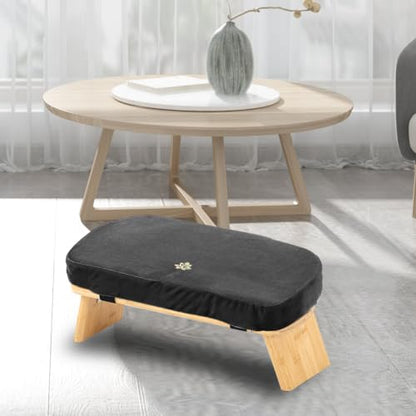 Large Bamboo Meditation Bench, Foldable Prayer Stool(Black & Bag) - color: Black & Bag