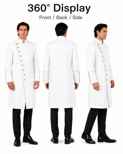Clergy Robes for Men Stand Collar Pastor Robe Long Cassock Jacket Minister Preacher Costume Cosplay for Halloween - color: White, size: Small