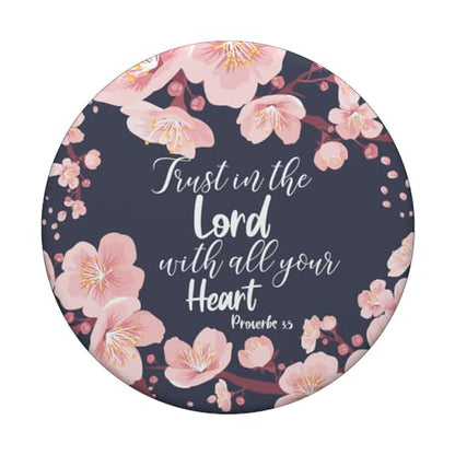 Christian Bible Verse Proverbs 3:5 Navy Blue Floral PopSockets Adhesive PopGrip - style: Adhesive PopGrip