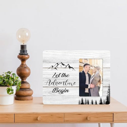Engagement Picture Frame Gifts for Couples, Let The Adventure Begin Gift Wooden Picture Frames, 4x6 inch Photo - color: Green