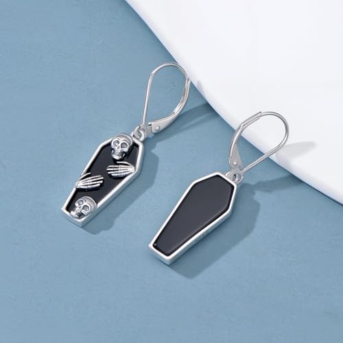 HPQQ Earrings for Women Sterling Silver Dangle Earrings Birthday Christmas Jewelry Gifts for Women Wife Mom - color: White Gold-Skull-Coffin