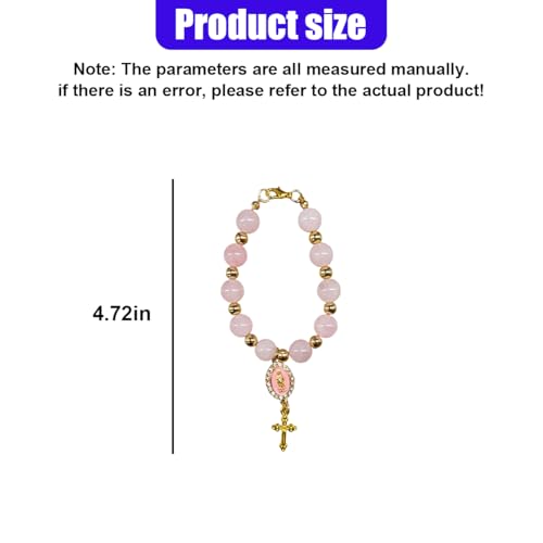 Rosary Car Steering Wheel Rosary Charm, Alloy Cross Religious Rear View Mirror Charm, Personalized Car Mirror Hanging Accessories for Most Cars (Pink) - size: Pink
