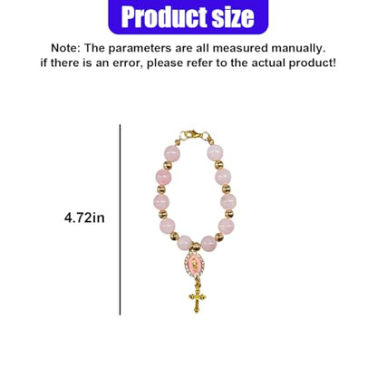 Rosary Car Steering Wheel Rosary Charm, Alloy Cross Religious Rear View Mirror Charm, Personalized Car Mirror Hanging Accessories for Most Cars (Pink) - size: Pink