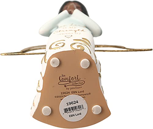 Pavilion Gift Company The Lord is My Strength Exodus 15:2-5.25 Inch African American Kneeling Praying Collectible Resin Angel Figurine, Blue