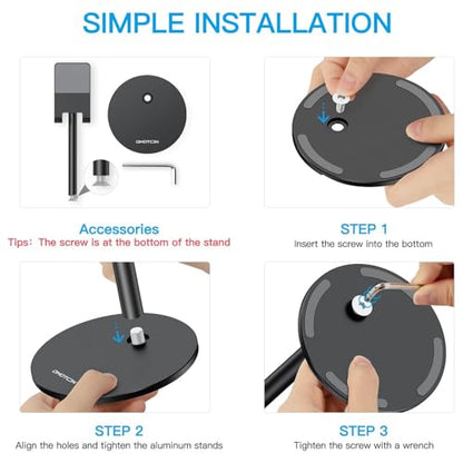 OMOTON CA04 Aluminum Tablet Phone Stand, Adjustable Desk Stand Black - color: Black