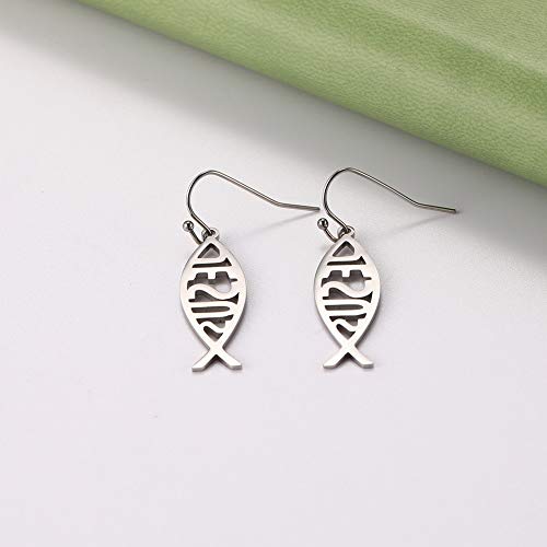 VASSAGO Stainless Steel Jesus Fish Ichthys Faith Symbol Hook Earring