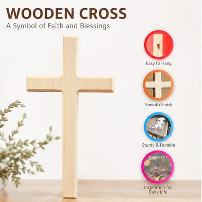 M UPTAOSUI 13in Pine Wood Cross Wall Decor, Religious Farmhouse Rustic