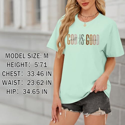 Tuislay Christian God is Good Shirt for Women Faith Jesus Shirts Bible Verse Religious Tshirts Inspirational Tees Cute Tops - color: Aqua Green, size: Large
