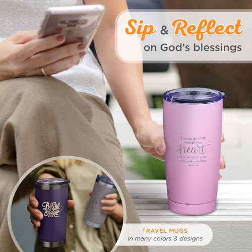 Christian Art Gifts Stainless Steel Double-Wall Vacuum Insulated Travel Mug 18 oz Pink Tumbler with Lid for Women Inspirational Bible Verse - Trust in the Lord - Proverbs 3:5 - color: Pink/Trust in the Lord