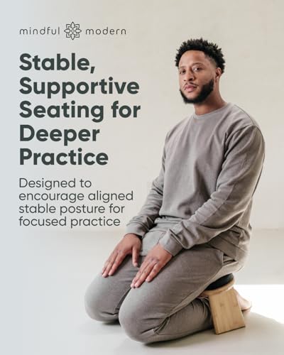Mindful Modern Folding Meditation Bench - Bamboo Kneeling Stool w/Locking Magnetic Hinges - Prayer Kneeler Seiza Chair w/Soft Pillow & Travel Bag